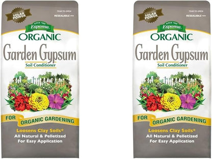 Espoma Organic Garden Gypsum Soil Conditioner; All-Natural & pelletized mined Gypsum with no fillers or additives. Helps Loosen Clay Soil; 6 lb. Bag Pack of Two