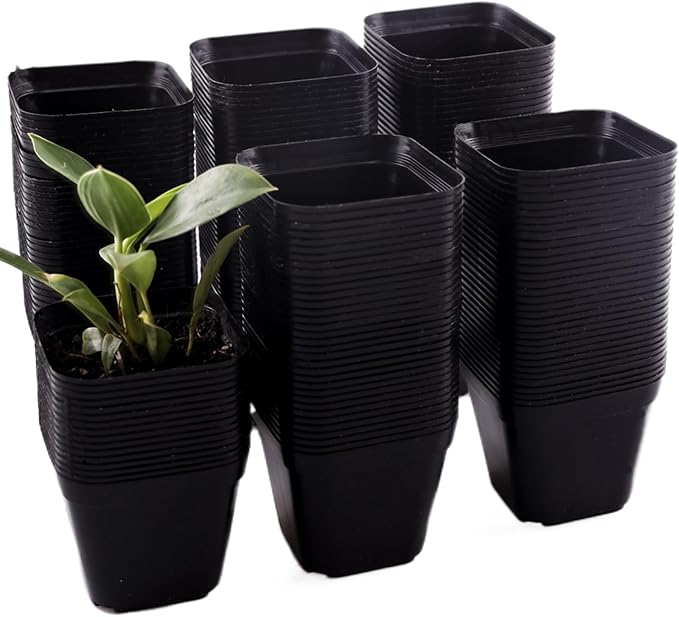 200 Packs Square Nursery Pots for Plants 4 Inch Succulent Plant Pots Set Plastic Seedling Starting Pots with Drainage Holes Nursery Pots Variety Pack Flower pots Planter Seed Starter, Black