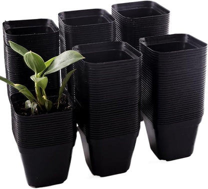 200 Packs Square Nursery Pots for Plants 4 Inch Succulent Plant Pots Set Plastic Seedling Starting Pots with Drainage Holes Nursery Pots Variety Pack Flower pots Planter Seed Starter, Black