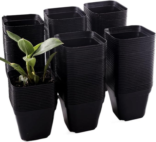 200 Packs Square Nursery Pots for Plants 4 Inch Succulent Plant Pots Set Plastic Seedling Starting Pots with Drainage Holes Nursery Pots Variety Pack Flower pots Planter Seed Starter, Black