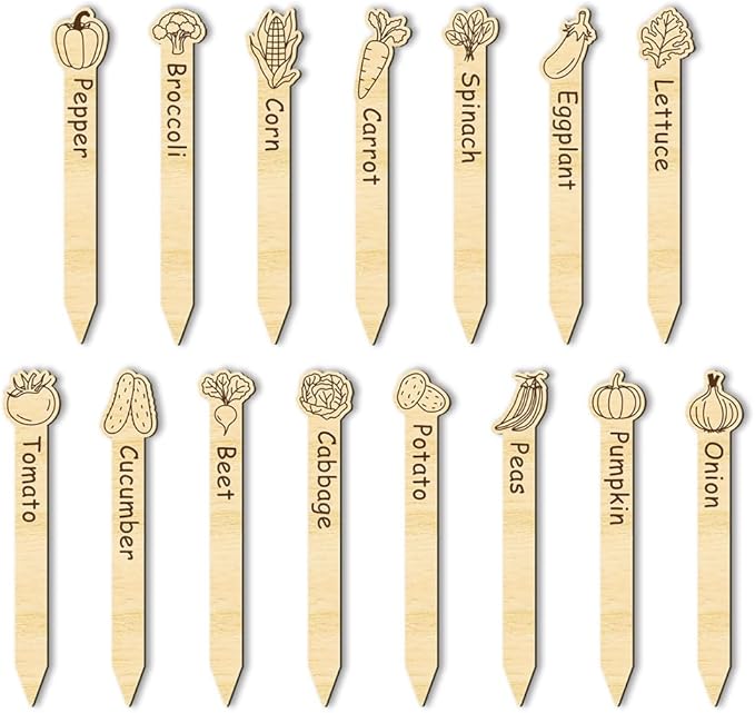 arricraft 15 Pcs Vegetable Theme Wooden Plant Tags, Vertical Strips Shape Waterproof Garden Stake Plant Marker for Indoor Outdoor Potted Nursery Marker Decoration Accessories 6x1 inch