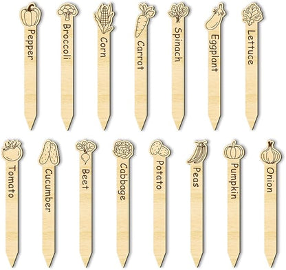 arricraft 15 Pcs Vegetable Theme Wooden Plant Tags, Vertical Strips Shape Waterproof Garden Stake Plant Marker for Indoor Outdoor Potted Nursery Marker Decoration Accessories 6x1 inch