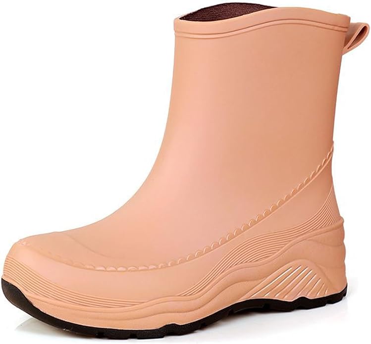Women'S Chunky Platform Rain Ankle Boot Fashion Comfort Round Toe Waterproof Anti-Slip Thick Sole Pull On Garden Chelsea Rain Boots for Outdoor Work Booties