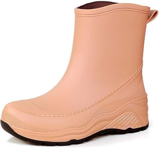 Women'S Chunky Platform Rain Ankle Boot Fashion Comfort Round Toe Waterproof Anti-Slip Thick Sole Pull On Garden Chelsea Rain Boots for Outdoor Work Booties