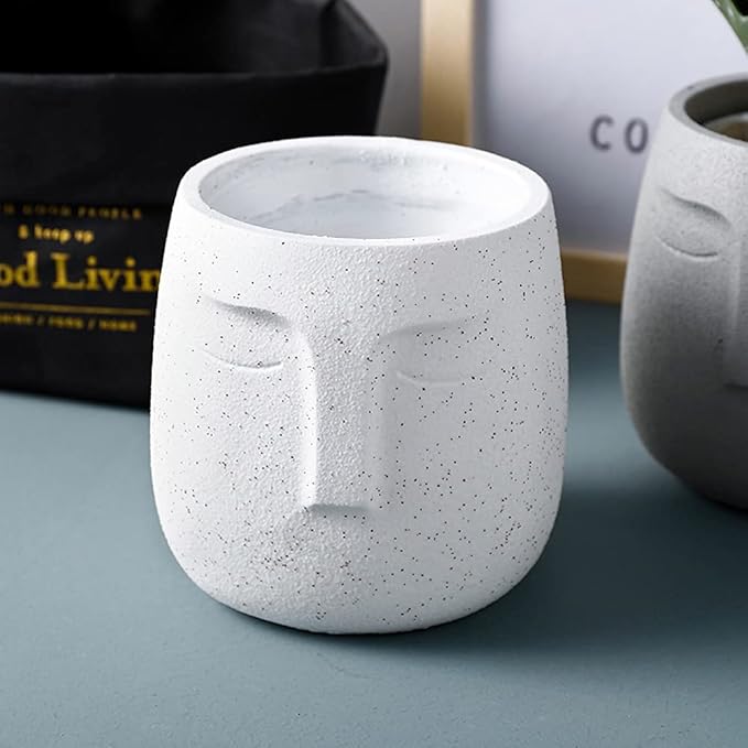 GeLive Head Plant Pot Succulent Planter with Drainage Hole Modern Statue Flower Pot Face Plant Vase Windowsill Box Art Home Decoration Indoor Outdoor (White)