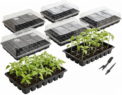 Mr. Pen- Seed Starter Tray Kit, 5 Pack, Black, Total 350-Cells, Seed Starter Kit with Humidity Domes