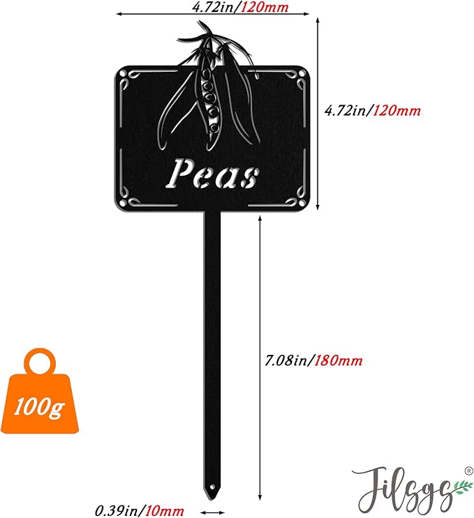 Metal Seed & Plant Labels - Plant Markes for Seedlings-Plant Tags for Pots - Garden Signs for Vegetable - Durable Markers for Plants Outdoor Waterproof - Garden Decor for Farmhouse(Peas)