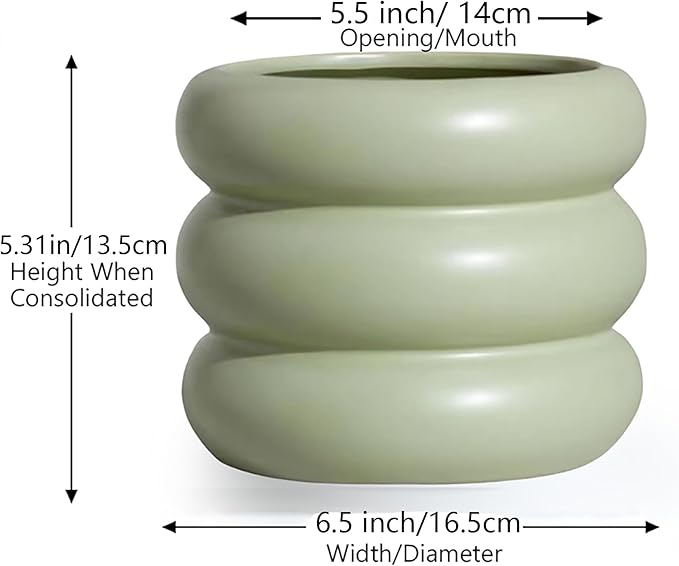 Boho 6.5 Inch Modern Ceramic Plant Pot - Green Glaze Succulent Planter with Drainage Holes, Cute Bubble Porcelain for Indoor Herbs, Snake Plants, and Home Decor