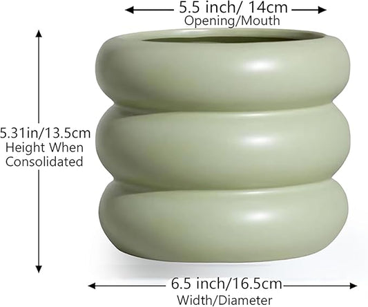 Boho 6.5 Inch Modern Ceramic Plant Pot - Green Glaze Succulent Planter with Drainage Holes, Cute Bubble Porcelain for Indoor Herbs, Snake Plants, and Home Decor