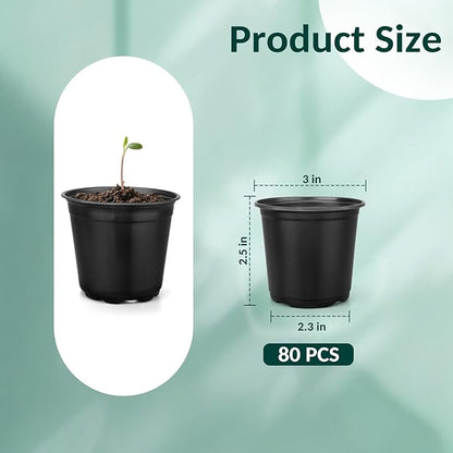 80 Pcs Small Plastic Palnt Pot, 3 Inch Nursery Pots with Drainage, Seedlings Starter Pots for Plants, Great for Herbs, Cuttings, and Starter Plants (80 pcs，3 inch)
