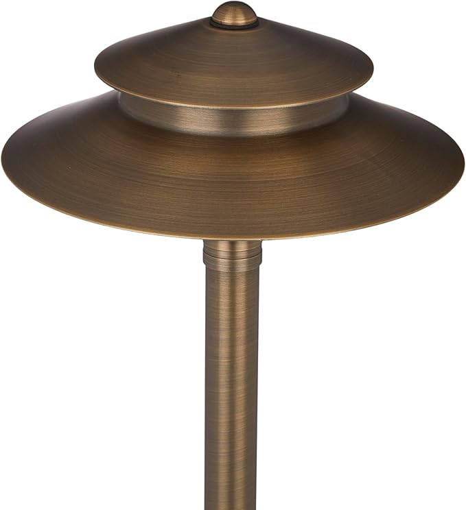 VOLT Stratum 12V Brass 2-Tier Path Light (9" Shade, 25" Tall) for Low Voltage Landscape Lighting on Outdoor Pathway, Walkway, Garden, Driveway or Patio