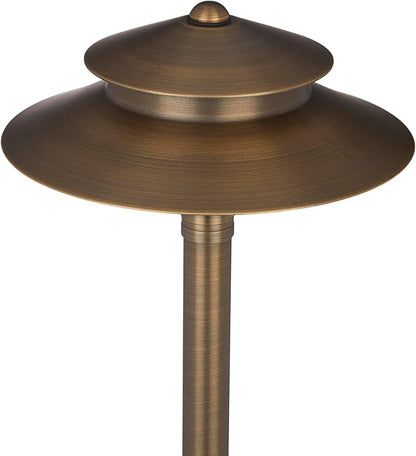 VOLT Stratum 12V Brass 2-Tier Path Light (9" Shade, 25" Tall) for Low Voltage Landscape Lighting on Outdoor Pathway, Walkway, Garden, Driveway or Patio