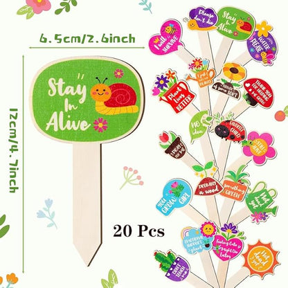 20pcs Funny Wooden Plant Markers,Garden Markers for Succulent Flowers, Plant Sticks Labels Tags Name Stakes, Spring Wood Garden Signs for Flower Greenery Succulent Potted