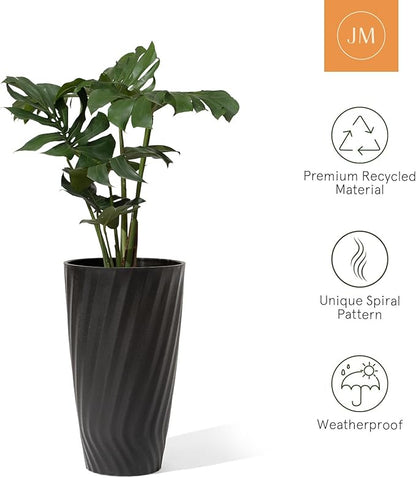 La Jolie Maison 24 Inch Tall Planter, Matte Black Tree Planter with Shelf Insert, Morden Large Round Plant Pot Container for Indoor/Outdoor, Front Door, Patio and Deck, 1 Pack