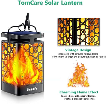 TomCare Solar Lanterns Outdoor Upgraded Flickering Flame Waterproof Hanging Lanterns Decorative Solar Powered LED Lights for Garden Patio Deck Yard, 2 Pack