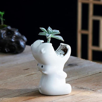 Gaolinci Mini Cute Ceramic Animal Flower Pot Succulent Plant Pot (Hippo)