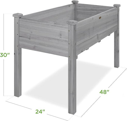 Best Choice Products 48x24x30in Raised Garden Bed, Elevated Wood Planter Box Stand for Backyard, Patio, Balcony w/Bed Liner, 200lb Capacity - Gray