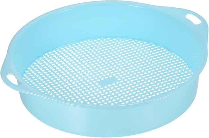 MECCANIXITY Garden Sifting Pan, Round Potting Sieve Plastic Mesh Filter Soil Screen Gardening Tool for Garden Yard, Blue