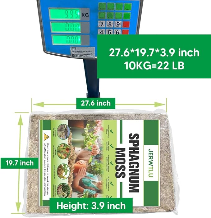 Natural Long Fiber Sphagnum Moss 1196QT for Orchid Potting Mix, and Moss Pole for Plants Indoor. Ideal for Propagating Plants, Maintaining Humidity for Reptiles, Isopods in Paludarium (22 lb)