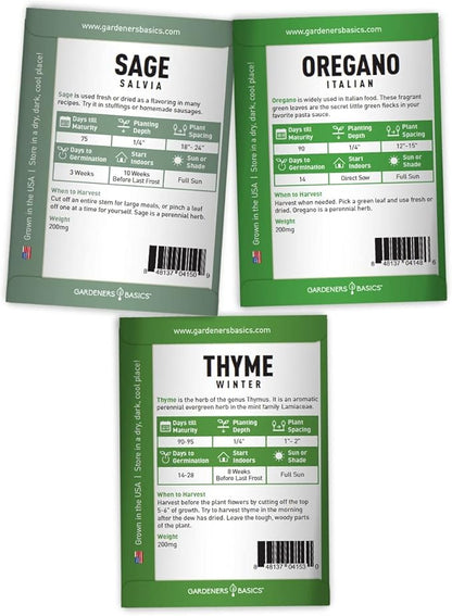 Gardeners Basics, Italian Herb Seeds for Planting 5 Variety Herbs Seed Packets Including Italian Flat Leaf Parsley, Sage, Oregano, Thyme, Basil - Great for Kitchen Herb Garden, Hydroponics Heirloom