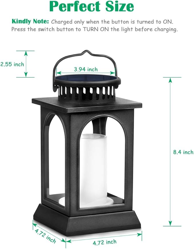 TomCare Solar Lights Flickering Flame Upgraded Metal Solar Lantern Outdoor Hanging Decorative Lanterns Heavy Duty Solar Powered Waterproof Outdoor Lighting for Patio Garden Deck Yard, 2 Pack (Black)
