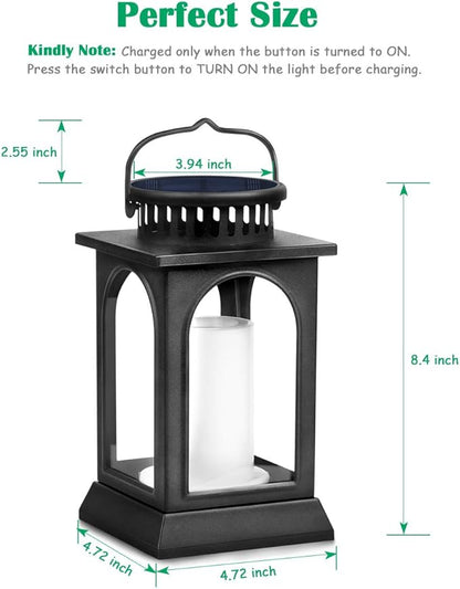 TomCare Solar Lights Flickering Flame Upgraded Metal Solar Lantern Outdoor Hanging Decorative Lanterns Heavy Duty Solar Powered Waterproof Outdoor Lighting for Patio Garden Deck Yard, 2 Pack (Black)