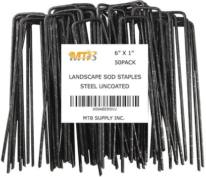 50 Pack 6x1 inch 11GA(0.12inch) Landscape Staples Garden Stakes Fence Netting Pins Ground Spikes Sod Cover Fabric Pegs Steel Uncoated