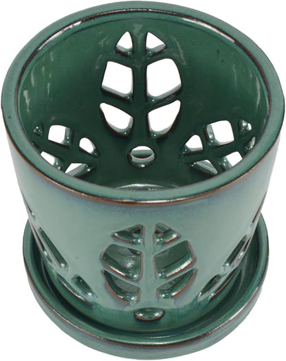 W&W Orchid Pot with Holes and Saucer for Repotting, Green, 5.5 Inches