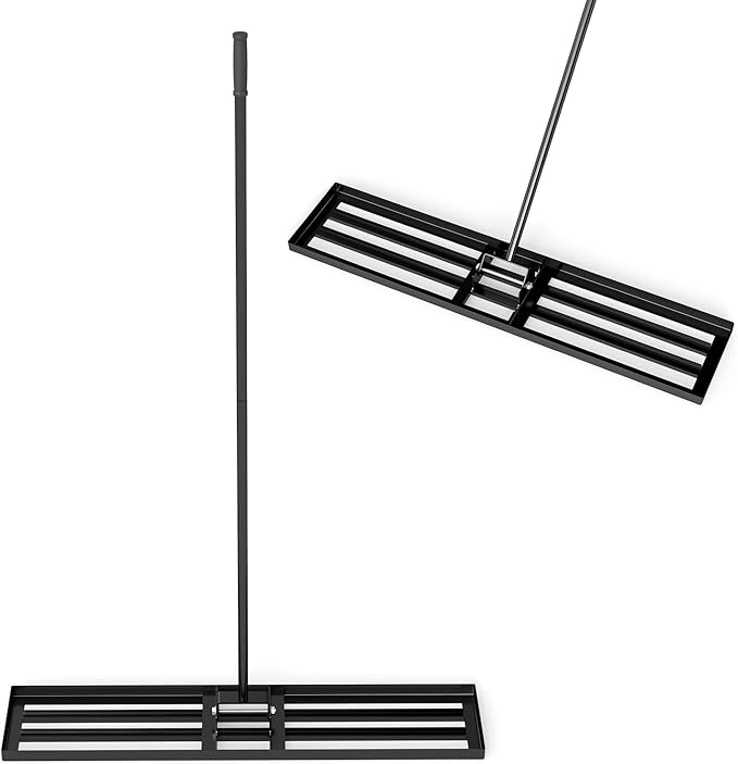 46" x 10" Lawn Leveling Rake, Heavy Duty Landscape Rake with 67" Handle, Non-Slip Grip & Flat Head, Space-Saving Lawn Level Tool for Garden, Backyard, Golf Course & Sports Field(Black)