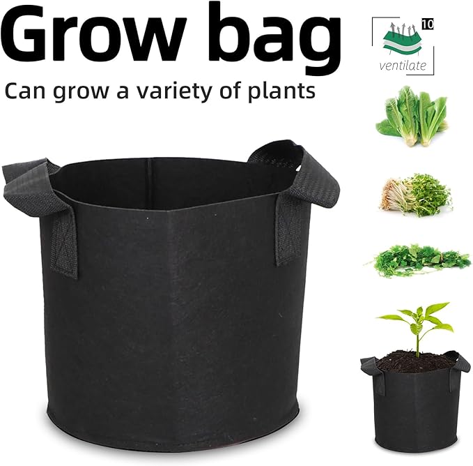 Grow Bags,Growing Pot Bags Garden Grow Bag Indoor Outdoor Fabric Aeration Plant Pot Container Flower Vegetable Pouch (Black,10Gallon)