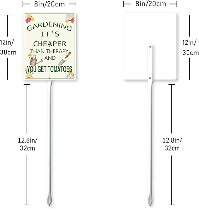 Garden Sign With Stake Gardening It's Cheaper Than Therapy Aluminium Sign 8X12 Inch Wildflower Sign Garden Decor Fence Yard Outdoor Gifts For Women Plant Lover And 12.8" Stake Kit
