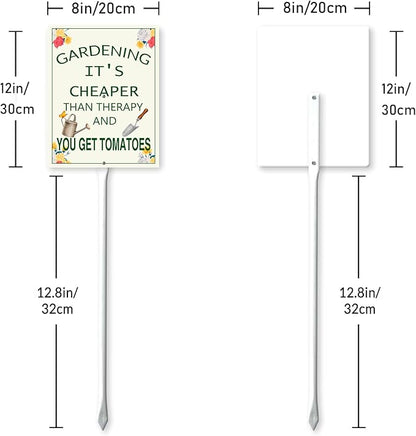 Garden Sign With Stake Gardening It's Cheaper Than Therapy Aluminium Sign 8X12 Inch Wildflower Sign Garden Decor Fence Yard Outdoor Gifts For Women Plant Lover And 12.8" Stake Kit
