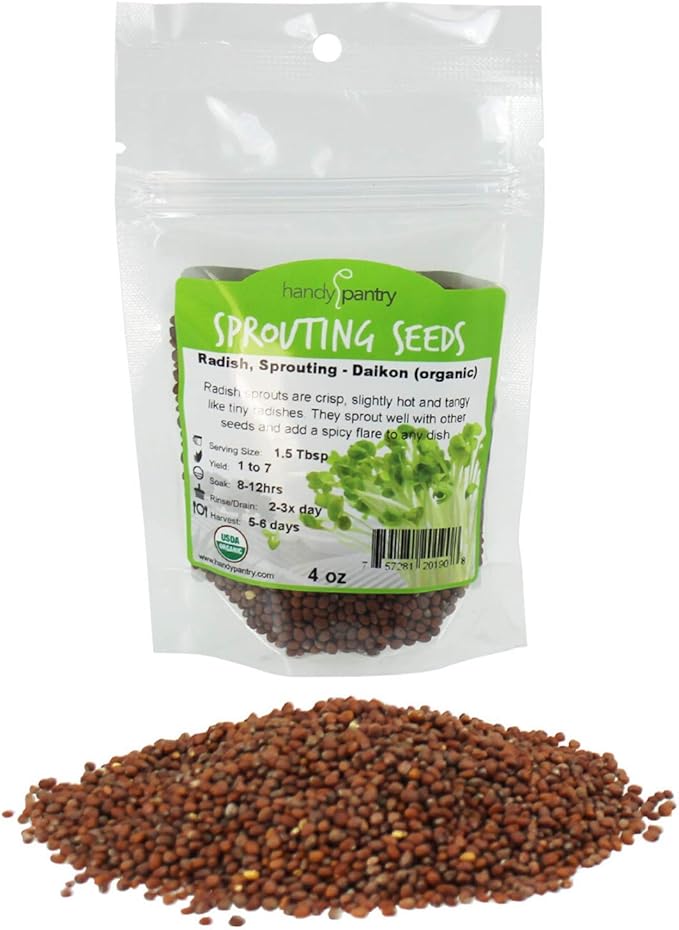 Organic Radish Sprouting Seeds - 4 Oz- Radish Seed for Sprouting Sprouts, Cooking, Soup, Food Storage, Hydroponics, Gardening & More