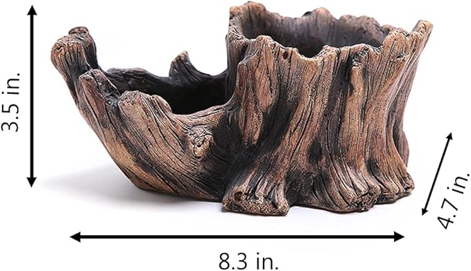 DIYOMR Cement Driftwood Planter Pots Imitation Stump Log Concrete Flower Succulent Pot/Container (8.3" L x 4.7" W x 3.5" H,Brownish Red)