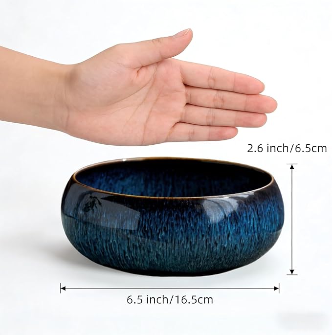 Water Lotus Bowl Planter Kit - Japanese Compote Bowl Ikebana Vase Set w/ 1.8" Floral Frog- Ideal for Ikebana, Flower Arrangement & Hydroponic Planting (Blue)