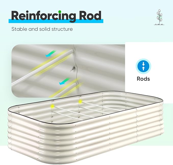 Quictent Galvanized Tall Raised Garden Bed Kit, 8x4x2 ft Oval Large Planting Box, for Vegetables Outdoor Strengthened by Crossbar (Beige)