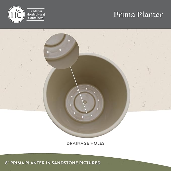The HC Companies 8 Inch Prima Round Planter Pots with Drainage Holes and Rolled Rim, Lightweight UV-Resistant Plastic Indoor & Outdoor Planters, 4-Pack Flower Pots for Garden & Home Decor, Marsala