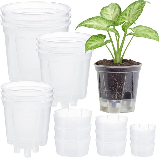 OMISTAR 9 PCS Self-Watering Pot with Reservoir, 3 Sizes Clear Plastic Plant Pots with Air and Drainage Holes, Indoor and Outdoor Flower Planters for Home Office, Healthy Root Growth