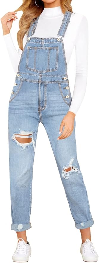 Vetinee Womens Classic Adjustable Straps Pockets Denim Bib Overalls Jeans Pants