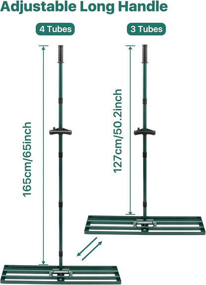 Lawn Leveling Rake 30x10'', Yard Leveling Rake for Soil with Adjustable Handle, Stainless Steel Lawn Leveler Tool for Garden, Backyard, Farm, Golf Course