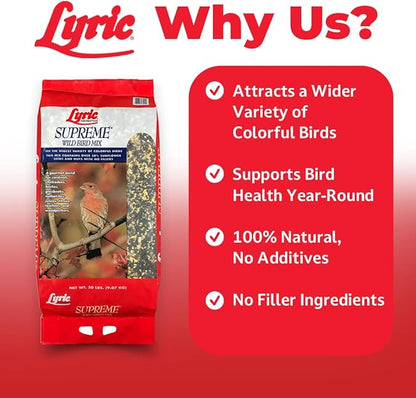Lyric Supreme Wild Bird Seed for Outside Feeders - Wild Bird Food Mix with Nuts & Sunflower Seeds, Attracts Many Beautiful Songbirds, 13.5 lb (Pack of 3-4.5 lb Bags)