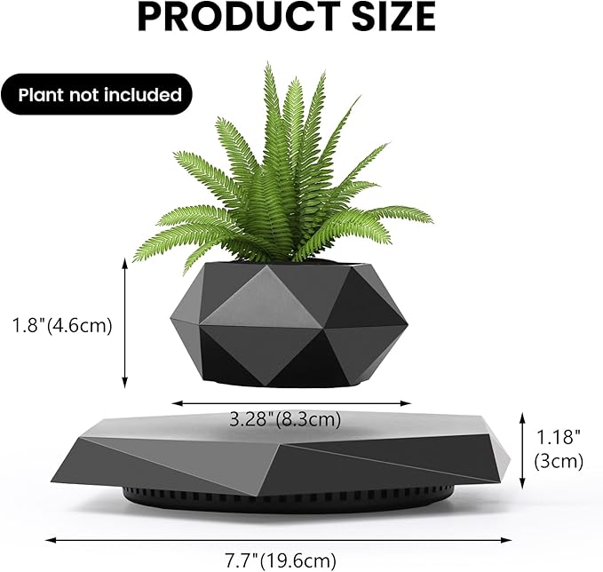 Levitating Plant Pot, Magnetic Levitation Flower Pot Suspension Floating Plant Succulents, Air Bonsai Potted Plant for Home Decoration, Living Room, Office, Desk (Black)