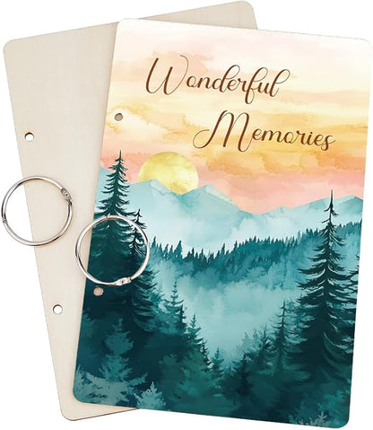 SUPERDANT Wonderful Memories Greeting Card Holder Organizer Wooden Card Keeper Binder Planning Book Sunset Mountain Birthday Cards Keeper Photo Album Graduation Wedding Planner Journal Keepsake Gift