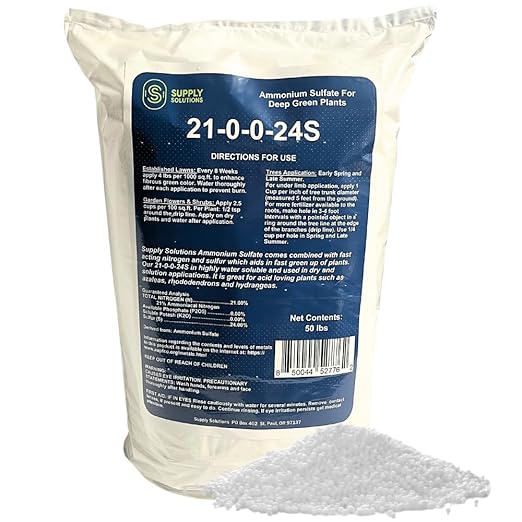 Supply Solutions 21-0-0-24S Ammonium Sulfate for Deep Green Plants - Soil Acidifier for Blueberry Blooms, Azalea and Magnolia Tree Fertilizer - Sulfur for Plants Nitrogen Fertilizer (50 Pounds)