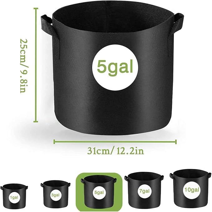 6 Pcs 5 Gallon Grow Bags for Vegetable, Heavy Duty Thickened Nonwoven Fabric Pots with Handles, Durable Breathe Plant Container for Potato, Carrot, Onion, Flower, Indoor and Garden