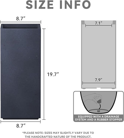 Kante 20.3" H Tall Rectangular Concrete Planter, Modern Square Diameter Plant Pot with Drainage Hole and Rubber Plug for Indoor Outdoor Home Patio Garden, Dark Gray