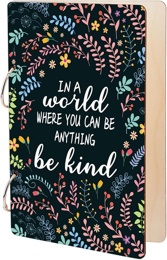 SUPERDANT Be Kind Greeting Card Holder Organizer Wooden Card Keeper Binder Planning Book Flowers Birthday Cards Keeper Photo Album Cover Graduation Wedding Planner Journal Keepsake Gifts