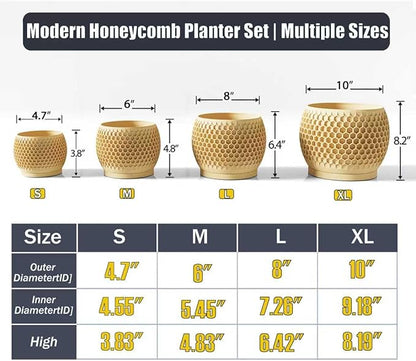 Plant Pots, Modern 3D Printed Honeycomb Planters for Indoor Plants, 4.7/6/8/10 Inch Wood Decorative Flower Pot for Office Desktop, Bookshelf & Home Decor, Lightweight & Durable.