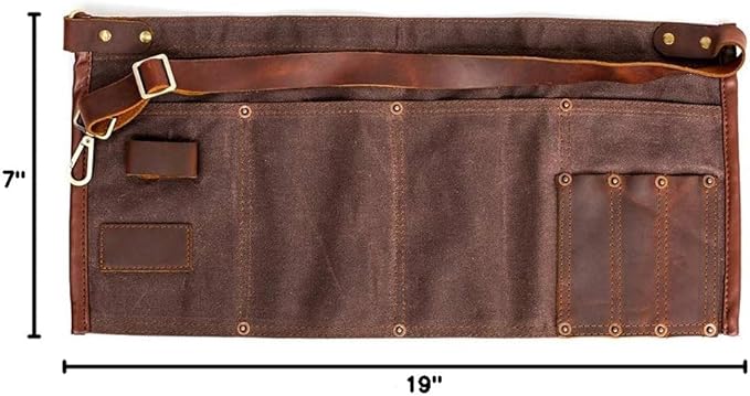 Luchuan Waterproof Waxed Canvas Tool Apron With the Adjustable Genuine Leather Belt (brown)