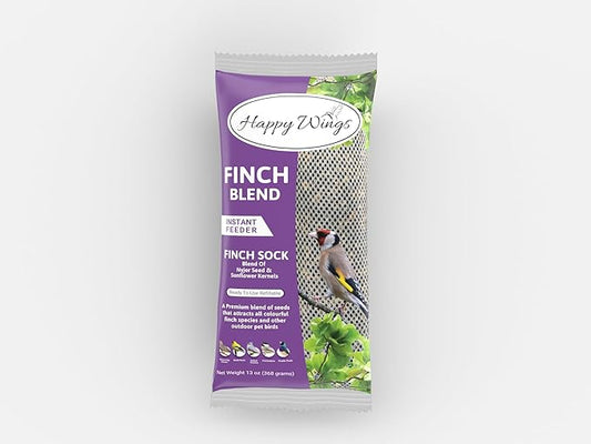 Happy Wings Finch Blend Bird Food, Mix of Sunflower Hearts/Kernels and Nyjer Seed Wild Bird Food-13 Ounce | Prefilled Sock | No Grow Seed I Bird Seeds for Wild Birds